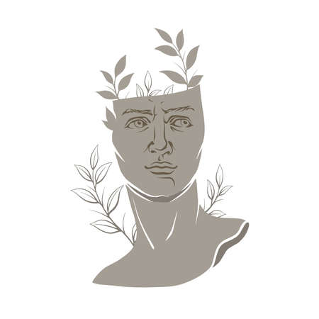 Antique statue head illustration. A work of art from the era of excitement. Hand drawing illustration of David's head. Renaissance period. Sculpture by Michelangelo. Modern conceptのイラスト素材