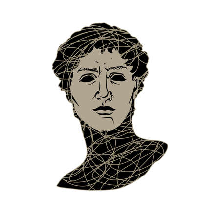 Antique statue head illustration. A work of art from the era of excitement. Hand drawing illustration of David's head. Renaissance period. Sculpture by Michelangelo. Modern conceptのイラスト素材