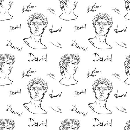 antique ancient greek statue man seamless pattern. Trendy modern vector texture with ancient classical greek sculpture of gods male face with abstract shapes, artistic surface for textile, fabric, paperのイラスト素材