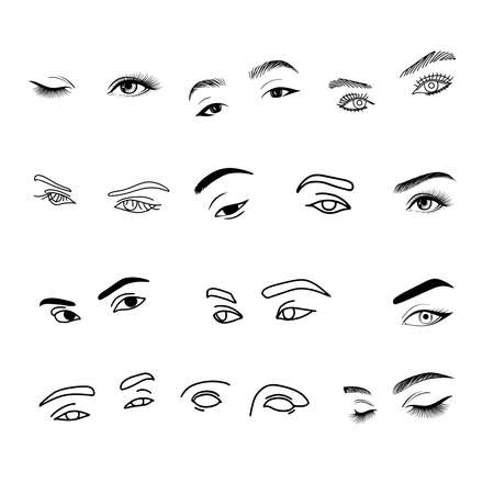 Female woman eyes and brows image collection set. Fashion girl design. Vector illustrationのイラスト素材