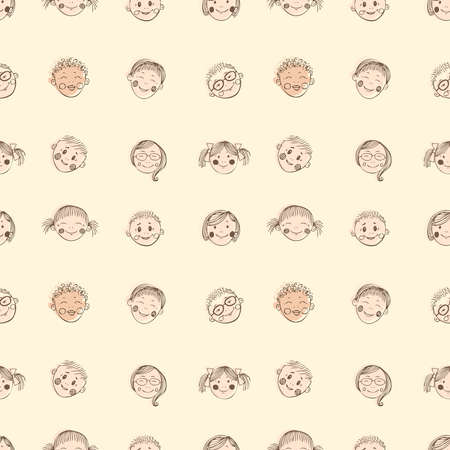 pattern with different child faces smile school youngのイラスト素材