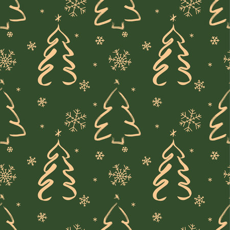 Christmas seamless pattern icons on red background with decorative Christmas trees and snowflakes. vectorのイラスト素材