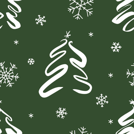Christmas seamless pattern icons on red background with decorative Christmas trees and snowflakes. vectorのイラスト素材