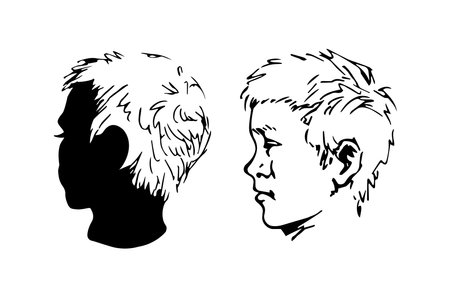 Cute abstract boy portrait vector line art monochrome illustration isolatedのイラスト素材