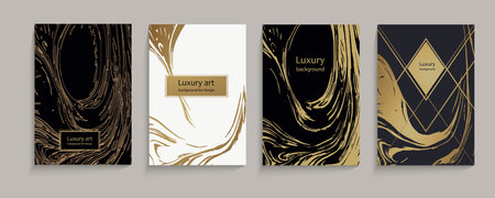 Elite elegant golden, black, white marble pattern, cover art design, colorful textures, backgrounds. Fashion drawing, graphic poster, geometric brochure, postcards. Vector illustration.のイラスト素材
