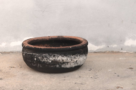 bowl pottery full of soot after used.の写真素材
