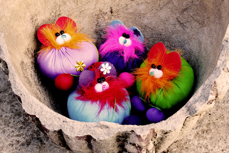 many handmade dolls are  in crack pottery in vintage tone