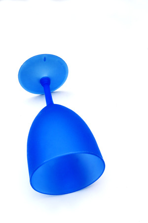 blue plastic wine cup on white backgroundの写真素材
