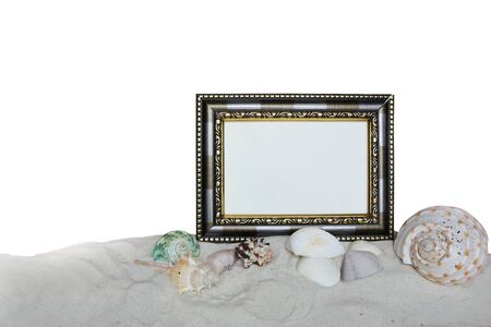 vintage frame on sea sand ,isolated white background and saved clipping pathの写真素材