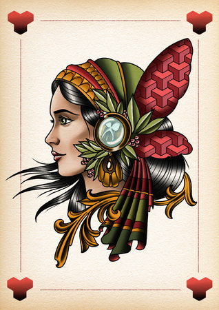 Gypsy butterfly tattoo illustrationの写真素材