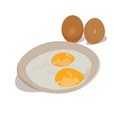 Half boiled eggs on isolated white background. Malaysian style breakfast. Healthy eggs. Eggs vector illustration.のイラスト素材