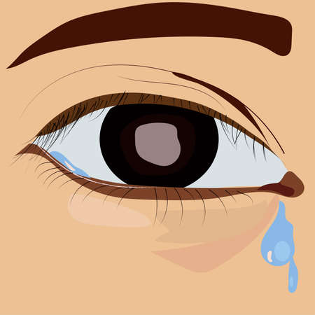 Zoom in crying eyes. Vector beautiful illustration with crying eyes. Depression. Depressed with crying. Lonely cryingのイラスト素材