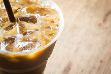 Iced Coffee On Wooden table