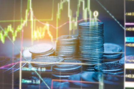 Stock market or forex trading graph and candlestick chart suitable for financial investment concept. Economy trends backgroundの写真素材