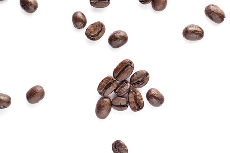 Coffee beans isolated on white background. Close-up.の写真素材