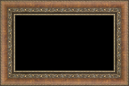 Wooden picture frame isolated on black background.の写真素材