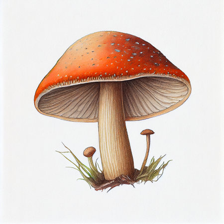 mushroom color pencil drawing isolated on white backgroundの写真素材