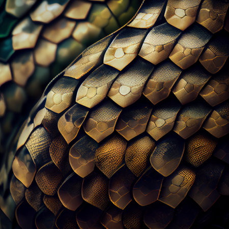 Close up of golden snake skin texture background. Golden snake skin textureの素材
