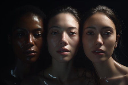 Group of young multiethnic women posing in studio. Generative AIの素材