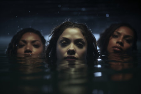 Group of young multiethnic women in the water. Generative AIの素材