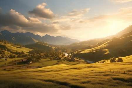 breathtaking shot of peaceful countryside hills.の素材
