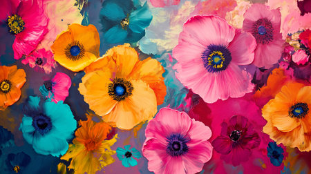 colorful flowers painting background.の素材