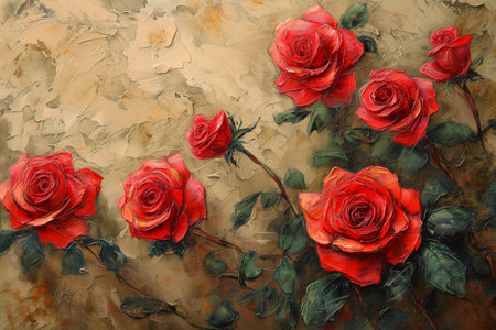 artistic oil painting of red roses.の素材