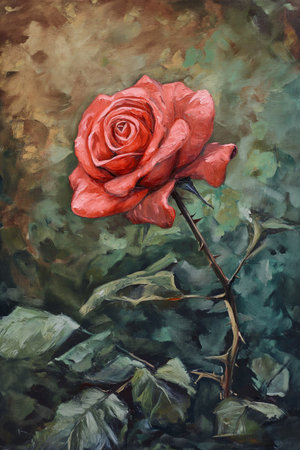 artistic oil painting of red rose.の素材