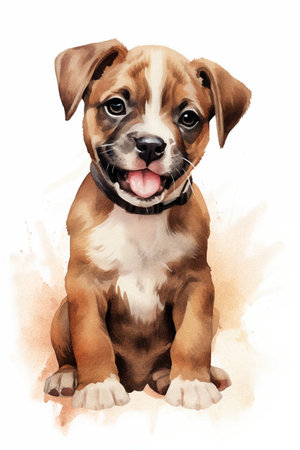 watercolor painting of cute dog smiling. high quality illustration for kid.の素材