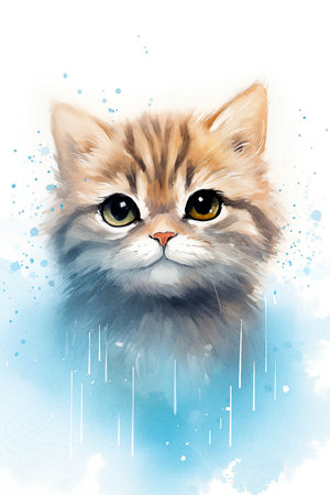 watercolor painting of cute cat smiling. high quality illustration for kid.の素材