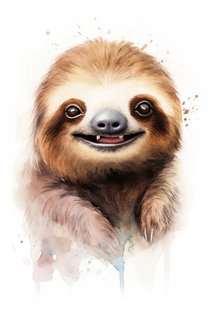 watercolor painting of cute sloth smiling. high quality illustration for kid.の素材