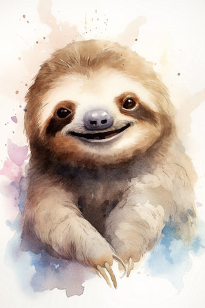 watercolor painting of cute sloth smiling. high quality illustration for kid.の素材