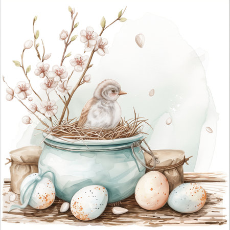 vintage watercolor easter illustration hygge styleの素材