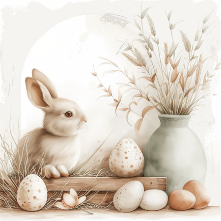 vintage watercolor easter illustration hygge styleの素材