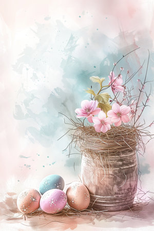 vintage watercolor easter illustration hygge styleの素材