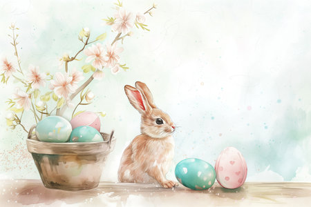 vintage watercolor easter illustration hygge styleの素材