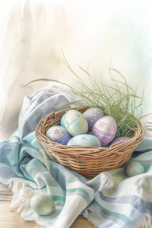 vintage watercolor easter illustration hygge styleの素材