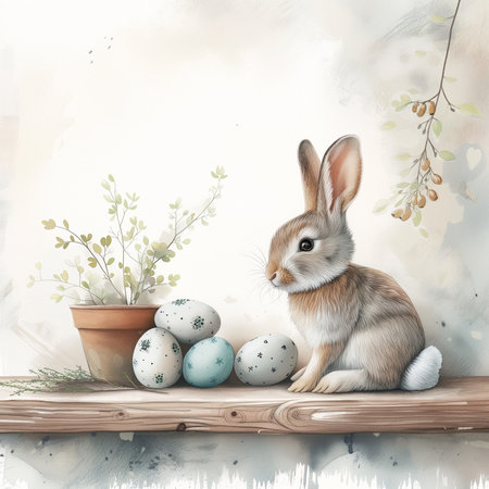 vintage watercolor easter illustration hygge styleの素材