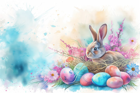 vintage watercolor easter illustration hygge styleの素材