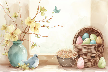 vintage watercolor easter illustration hygge styleの素材