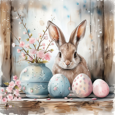 vintage watercolor easter illustration hygge styleの素材