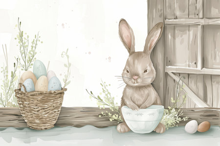 vintage watercolor easter illustration hygge styleの素材