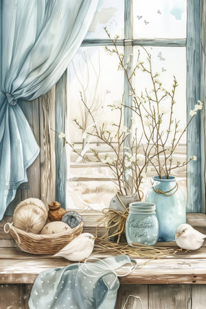 vintage watercolor easter illustration hygge styleの素材