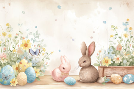 vintage watercolor easter illustration hygge styleの素材