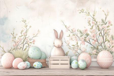 vintage watercolor easter illustration hygge styleの素材