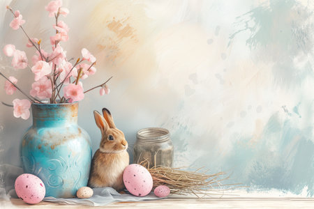vintage watercolor easter illustration hygge styleの素材