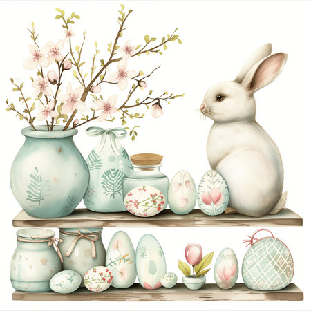 vintage watercolor easter illustration hygge styleの素材