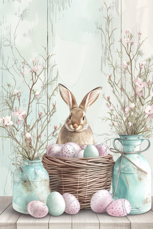 vintage watercolor easter illustration hygge styleの素材