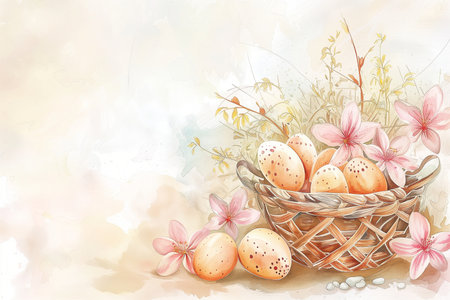 vintage watercolor easter illustration hygge styleの素材