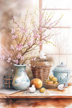 vintage watercolor easter illustration hygge styleの素材